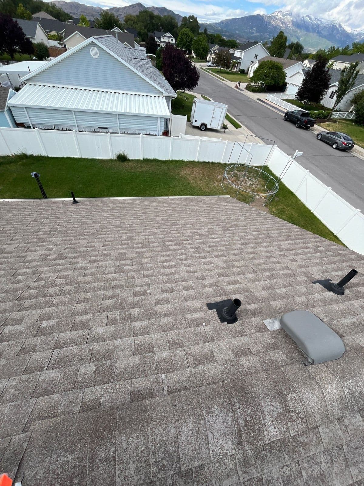 Old grey roof seen from the ridge