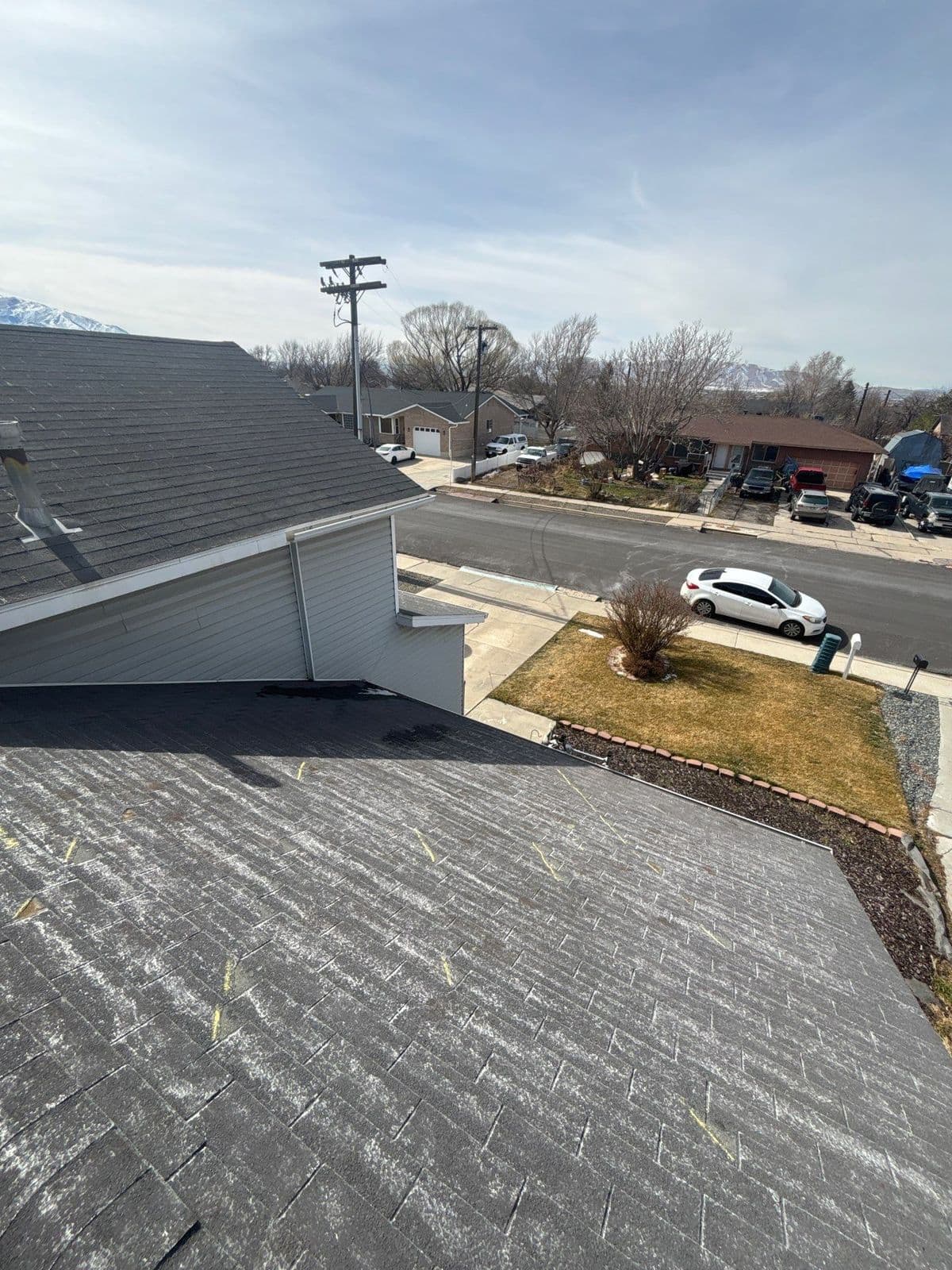 The old grey roof, worn and patchy