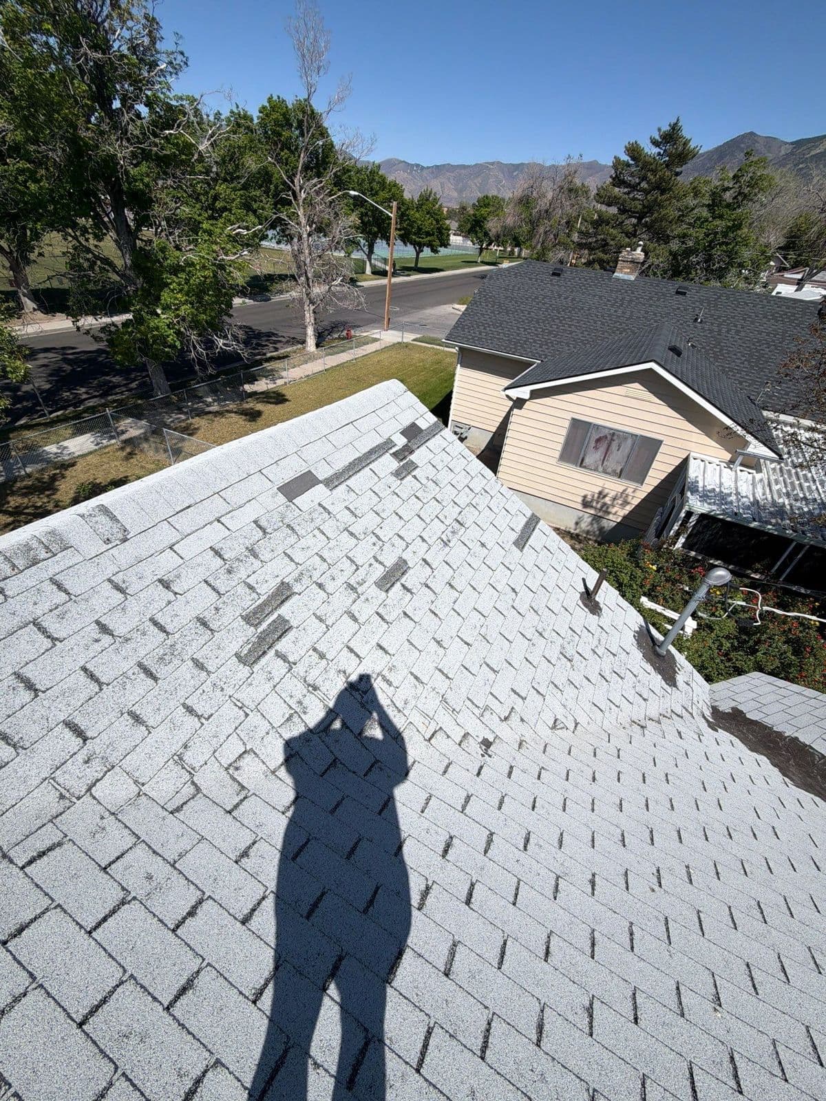 Old white-grey roof from the ridge