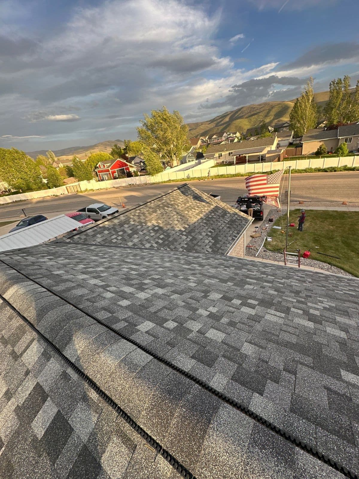 Finished grey roof with mountains